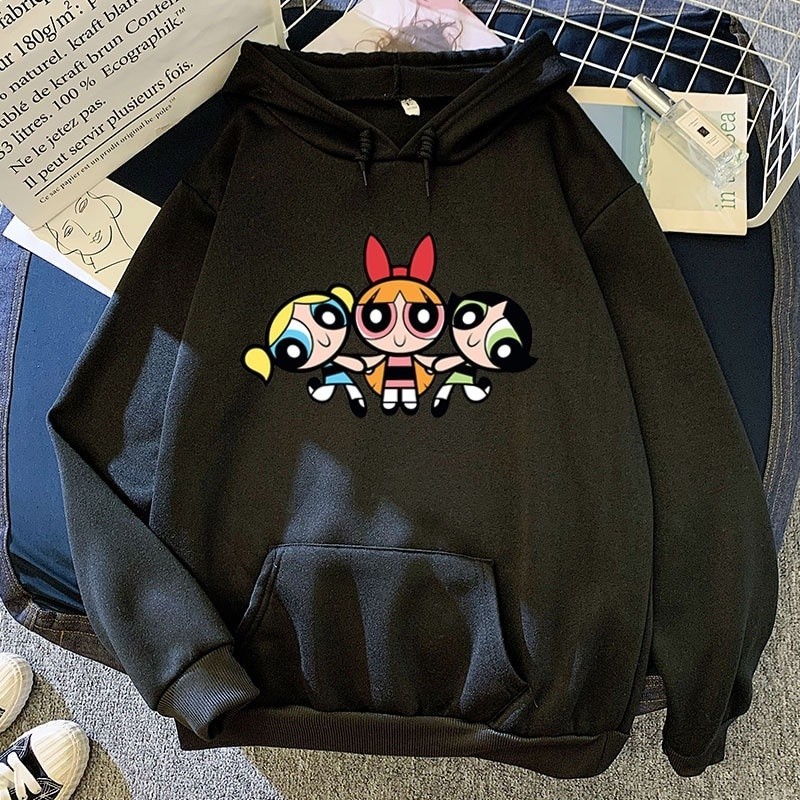 Moletom Canguru Flanelado Estampado Meninas Super Poderosas Algodão Confortável Tendência Unissex