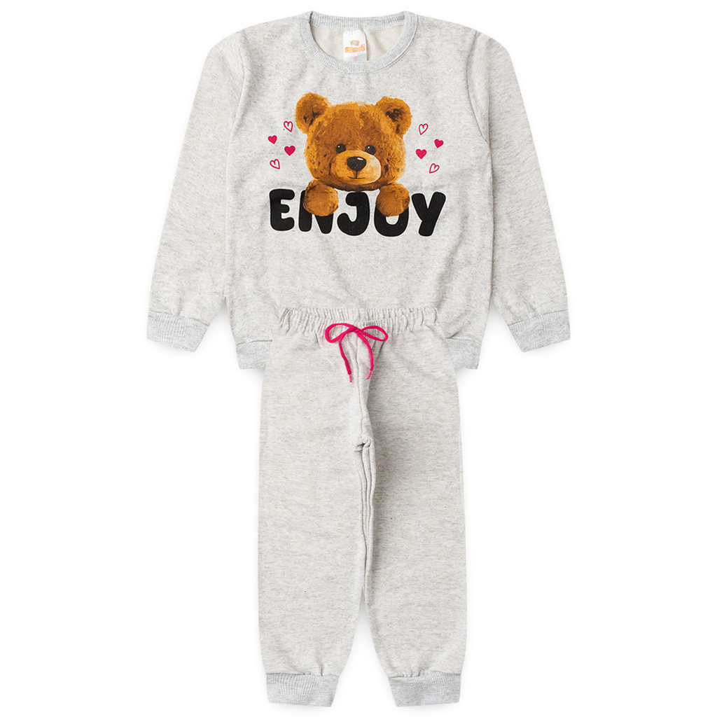 Conjunto Moletom infantil Inverno menina Urso, outono inverno, peluciado  2 ao 16 anos
