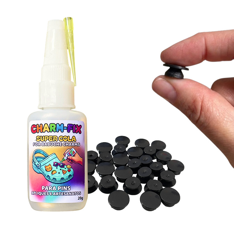 30 un Adaptadores P/ Pin Botton Para Crocs + Cola Charm-Fix