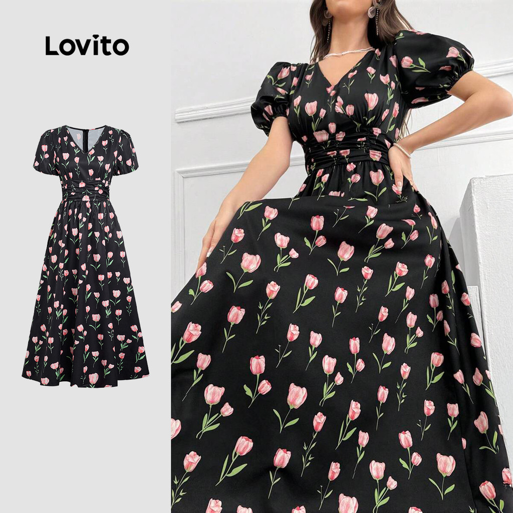 Lovito Vestido Casual com Zíper para Primavera/verão para Mulheres LBL31250 em Oferta na Shopee