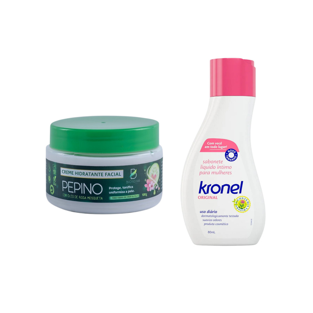 Kit Kronel Sabonete Íntimo 80mL + Creme Facial Vegano Pepino e Rosa Mosqueta BioSeiva 100g