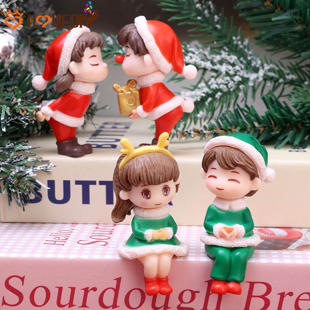 [Destaque] Enfeites De Casal De Desenhos Animados De Natal-Decoração De Mesa De Micro Paisagem-Mini Boneco De Neve De Pa