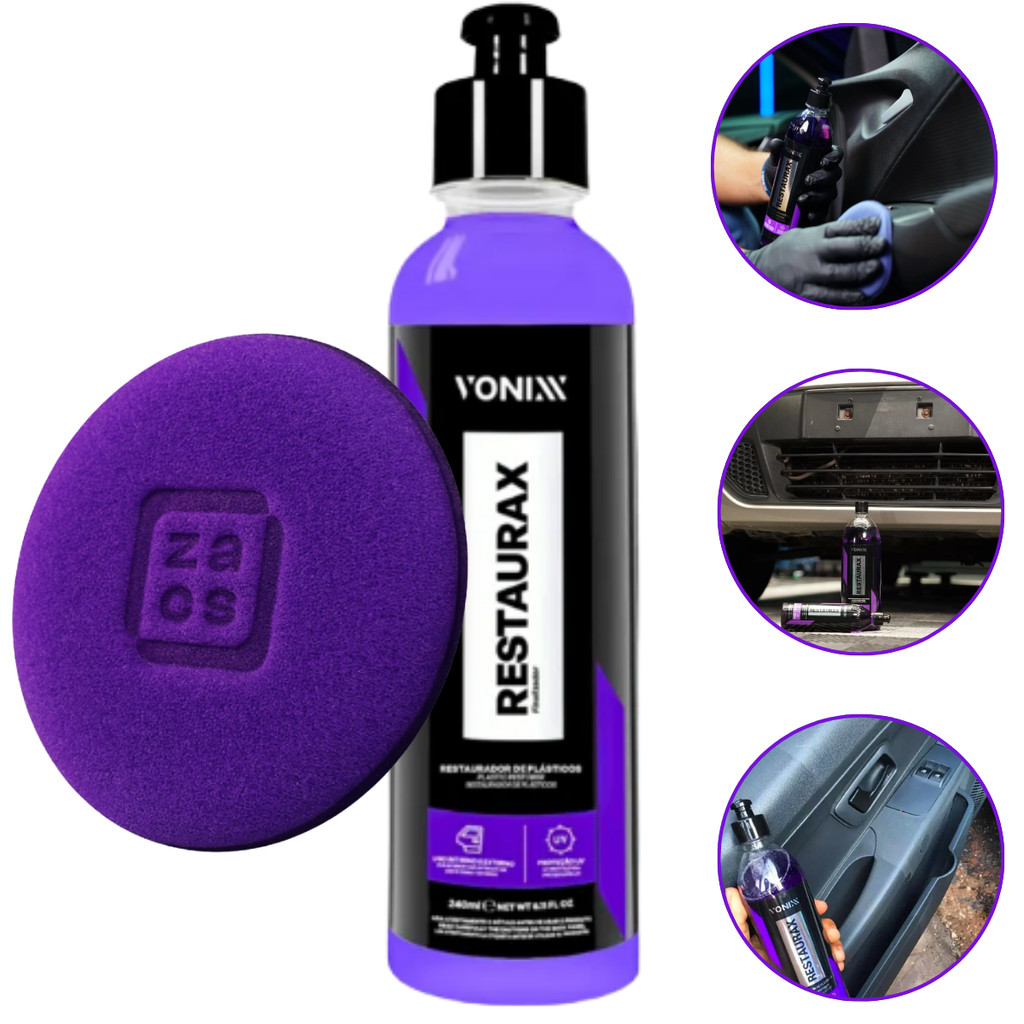 KIT Restaurax 240ml Vonixx e Aplicador de espuma zacs Restaurador e Revitalizador de Plásticos Internos e Externos em Oferta na Shopee