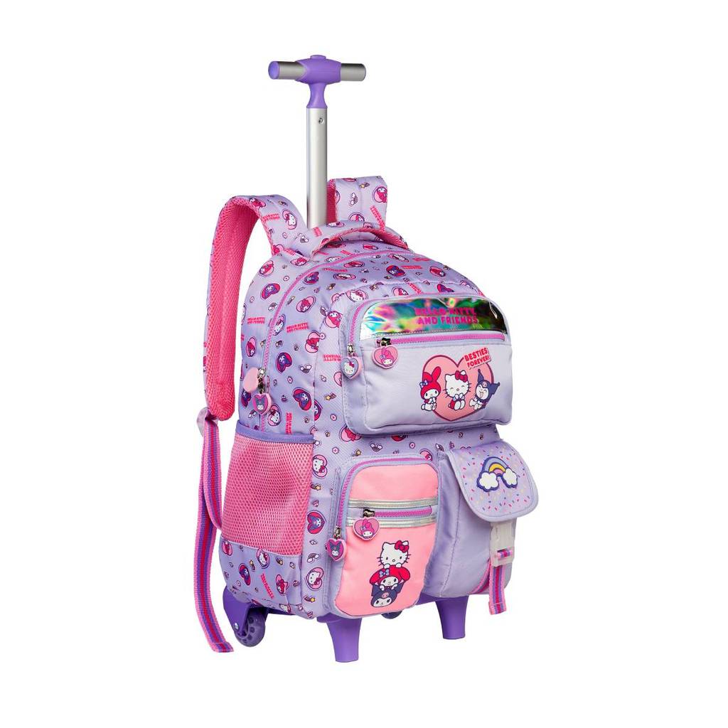 Mochila escolar grande com rodas e alça 15430 Hello Kitty e Amigos Xeryus em Oferta na Shopee