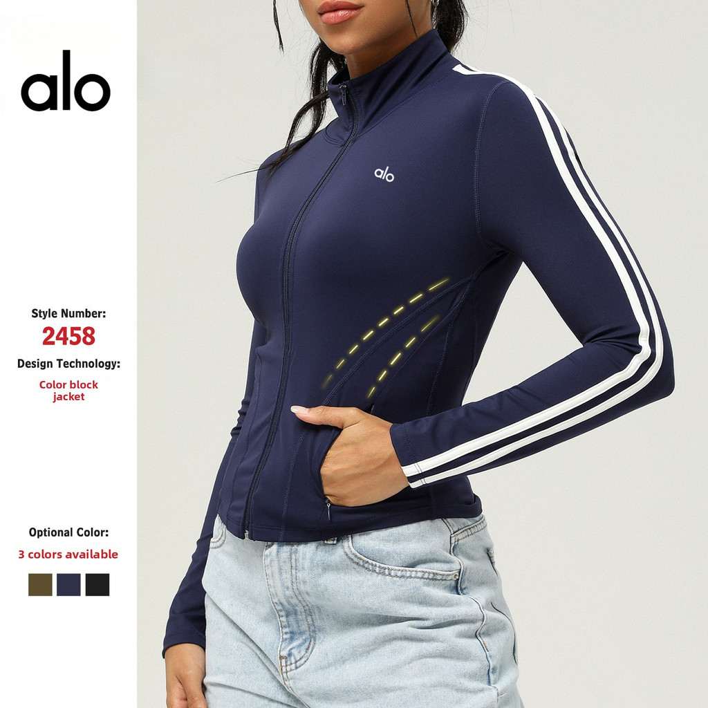 Nova cor de contraste transfronteiriça gola alta esportes Yoga jaqueta com zíper bolso Casual manga comprida outono inve