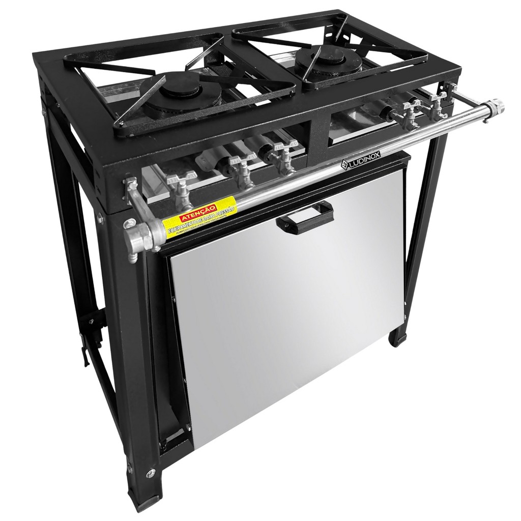 Fogão 2 Bocas Ludinox Industrial 30x30 Baixa Pressão Perfil 5 Doméstico Cor Preto em Oferta na Shopee