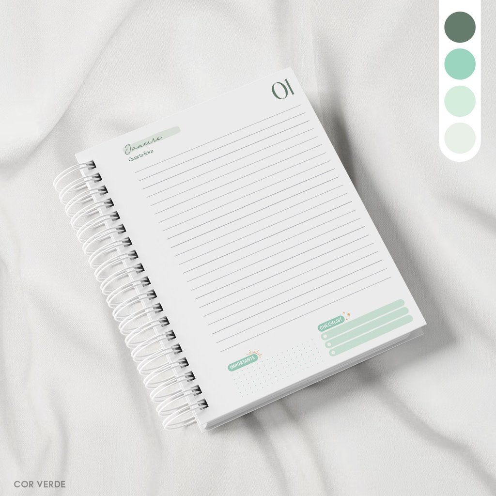 Miolo Pautado para Agenda Permanente Com ou Sem Horas - [COR VERDE] em Oferta na Shopee