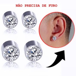 3 Pares Brinco Falso Pressão Sem Furo Magnético Pedra Zircônia - 8mm