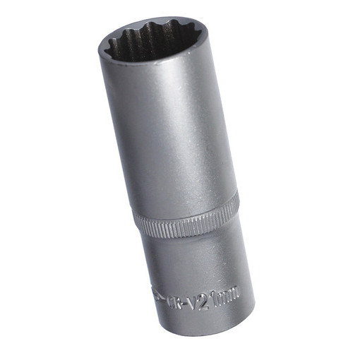 Soquete Estriado Longo Encaixe 1/2 Boca 21 Mm Saga Corneta Cromo