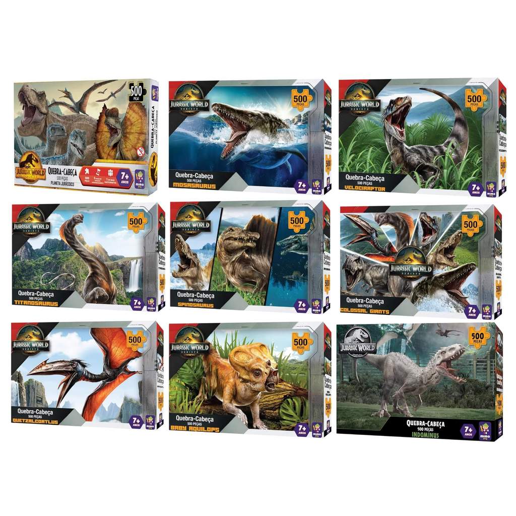 Quebra-Cabeça 500 Peças Jurassic World Mimo Toys – Modelos Variados de Dinossauros
