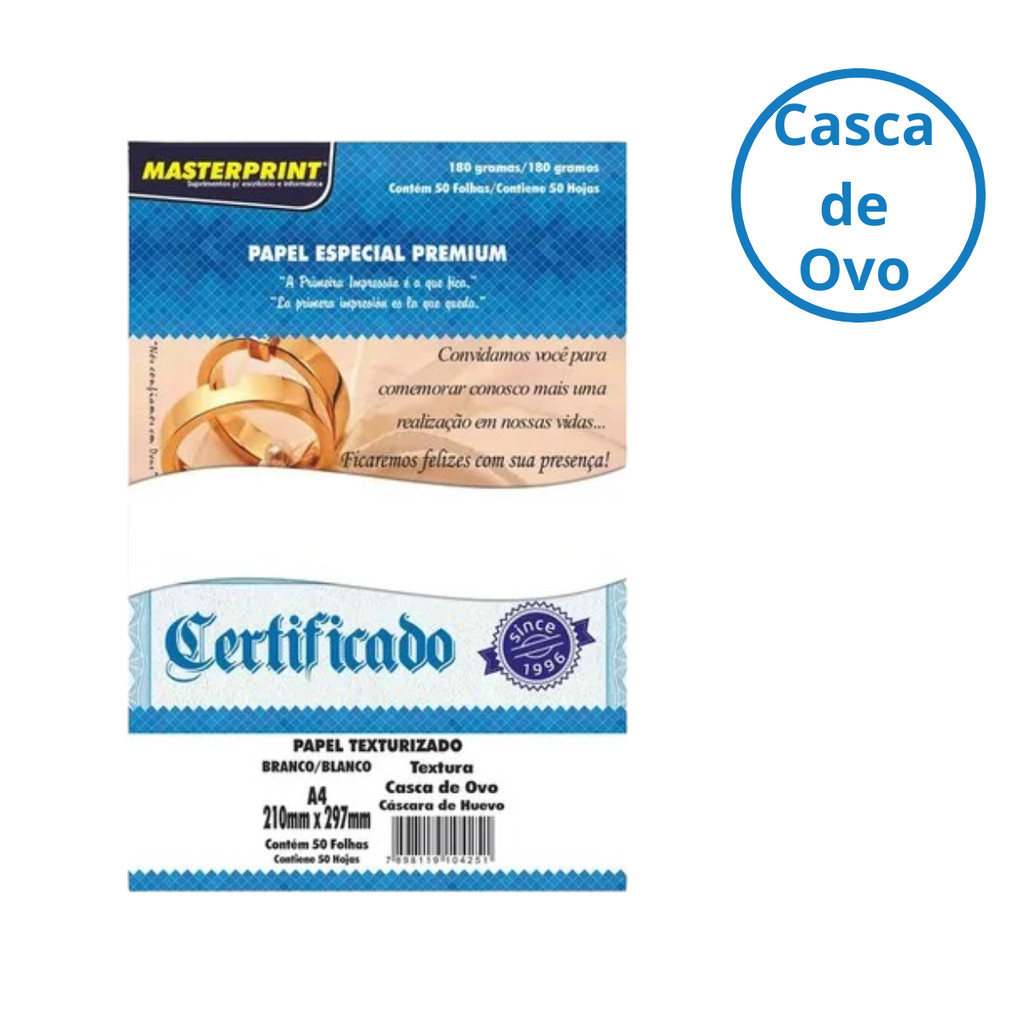 Papel Branco Premium Casca de Ovo180g A4 - MASTERPRINT
