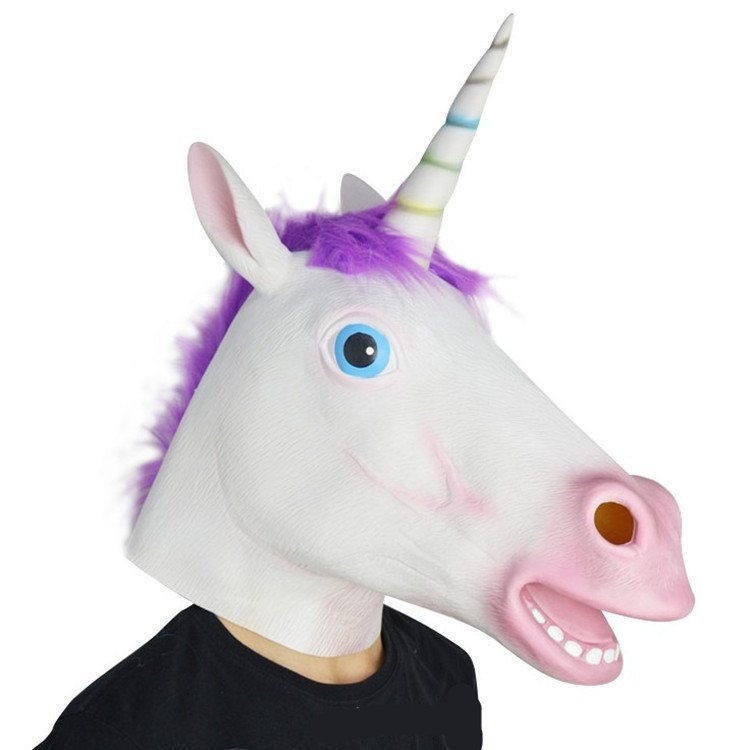 Máscara de látex de cabeça de cavalo preto para Halloween, máscara de unicórnio arco-íris para festa, máscara de cavalo
