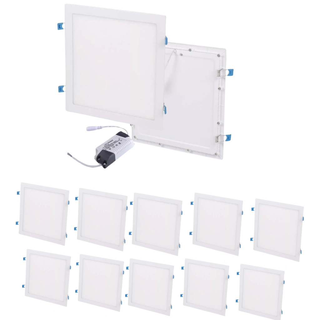 Kit 10 Luminária Plafon Led 25W Quadrado Embutir Alumínio 29x29cm Frio 6500k ou Quente 3500k Bivolt 110v-220v
