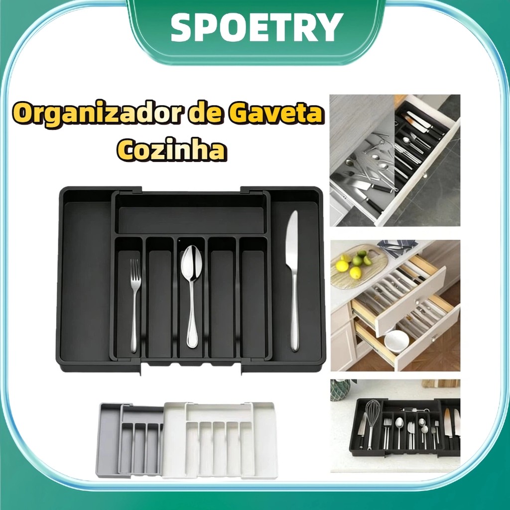 Organizador De Gavetas Ajustável para Cozinha, Utensílios, Talheres, Garfos, Colher, Facas