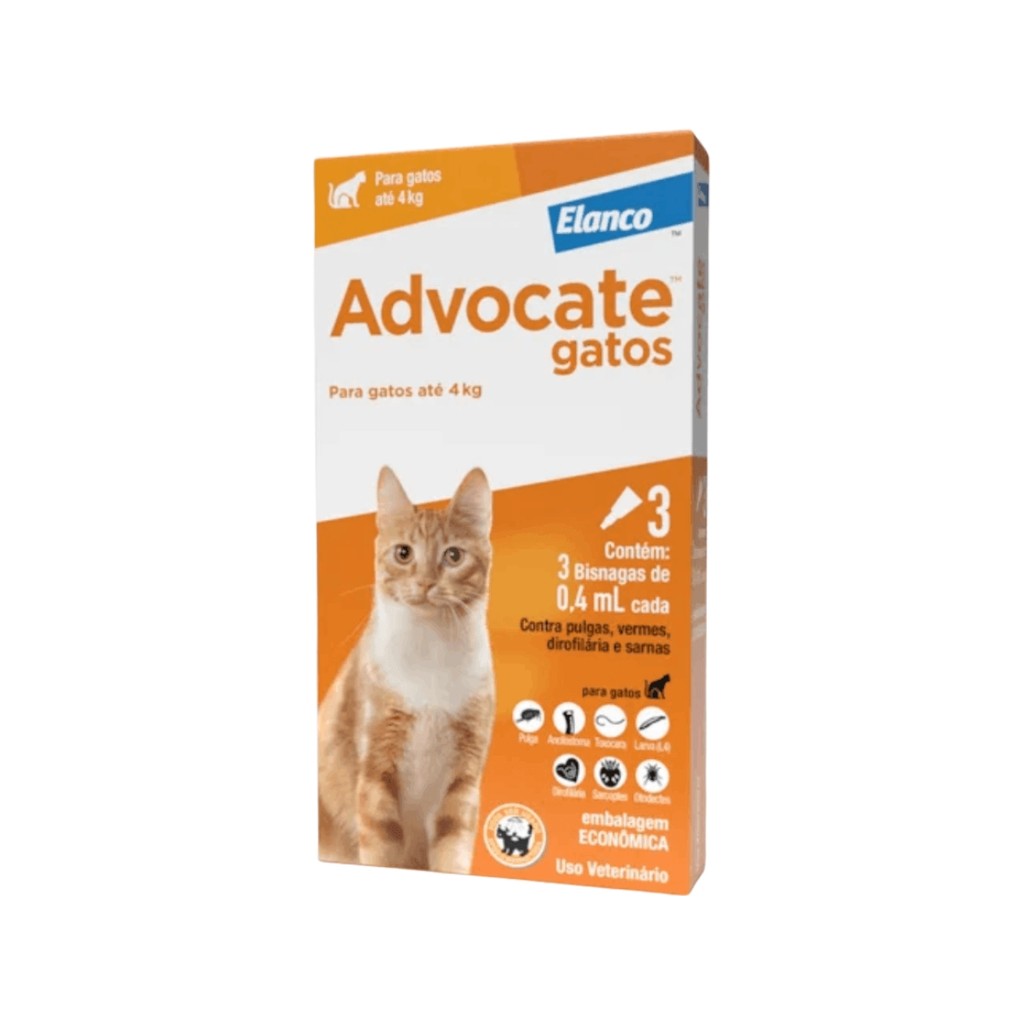 Combo Advocate Gatos 0,4ml Até 4kg - 3 Pipetas