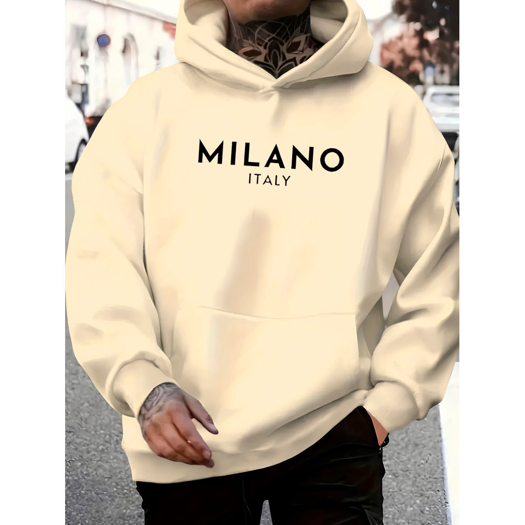 Moletom Canguru Estampado Blusa de Frio Moletom Masculino Milano Italy Algodão Casaco Flanelado