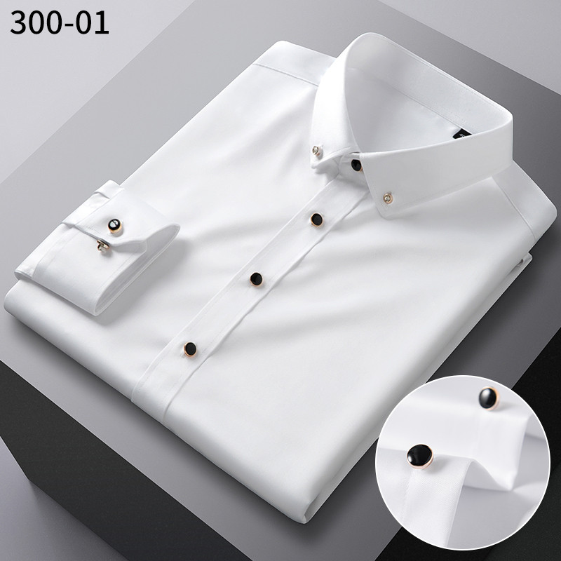 2026 primavera novo estilo diamante botão camisa masculina de manga comprida negócios Casual moda camisa branca camisa d