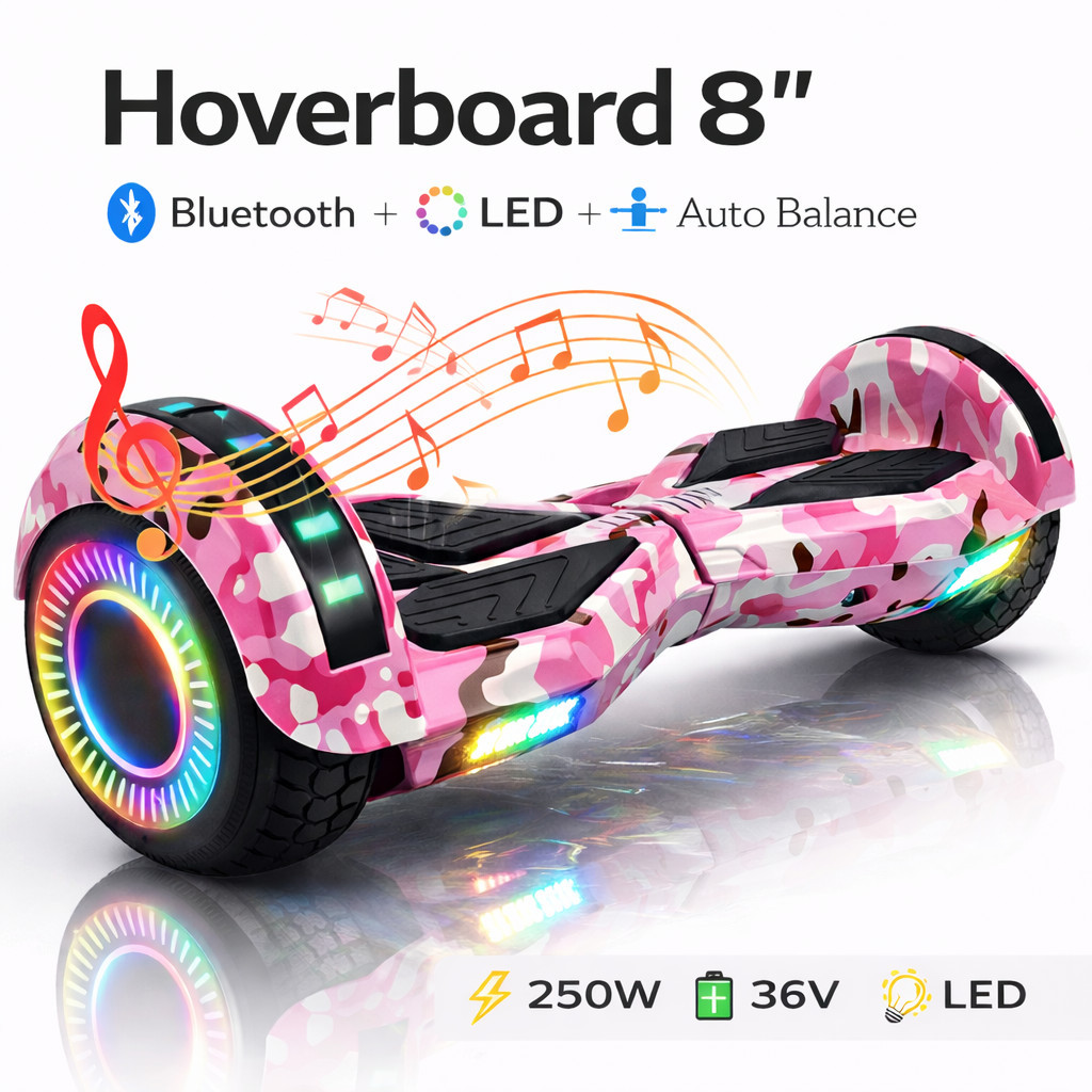 Hoverboard 8 polegadas Pol Scooter Elétrico com Bluetooth LED Auto Equilíbrio Bateria 36V