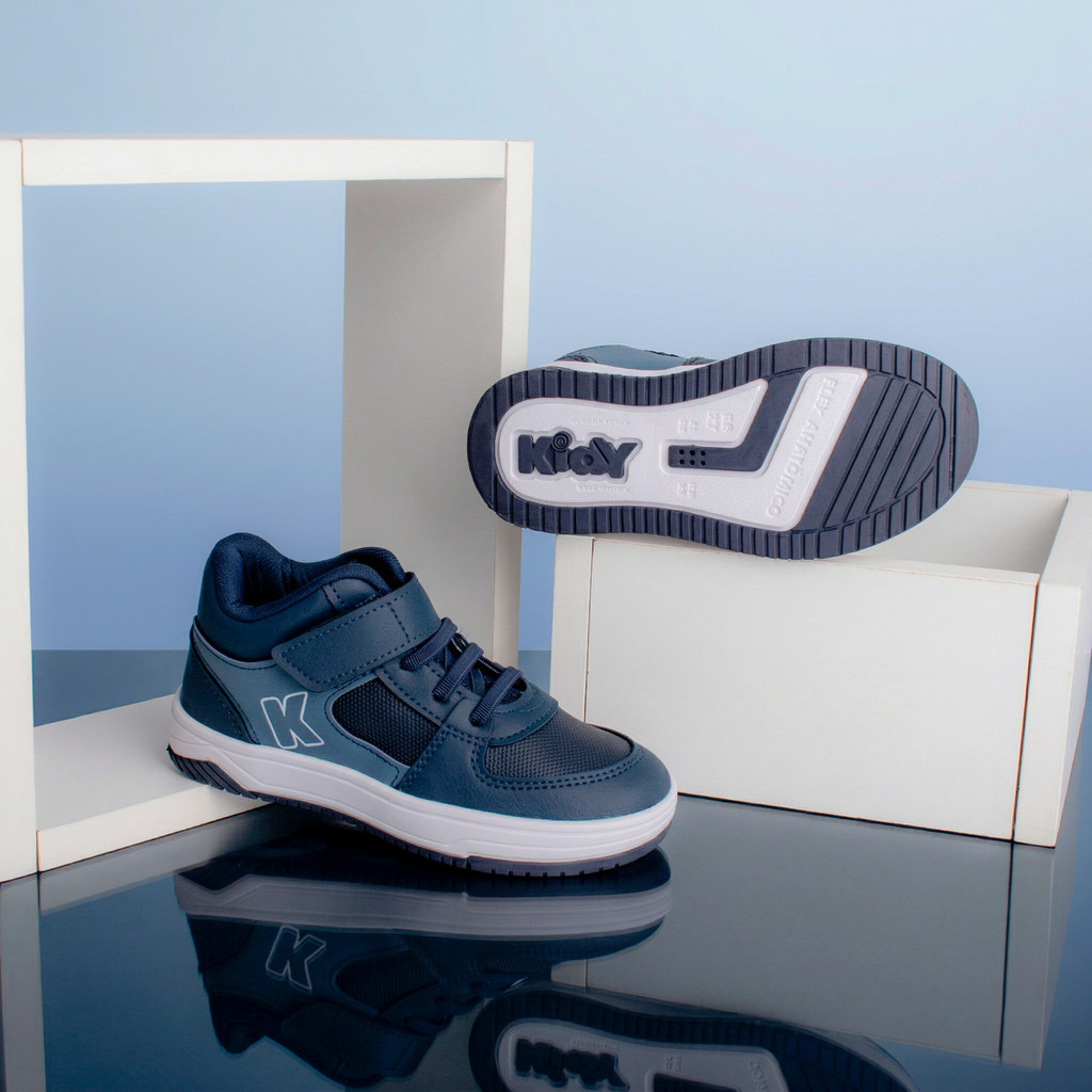 Tênis Infantil Kidy Happy Marinho Azul Stone Casual Confortável Leve Anatômico Moderno