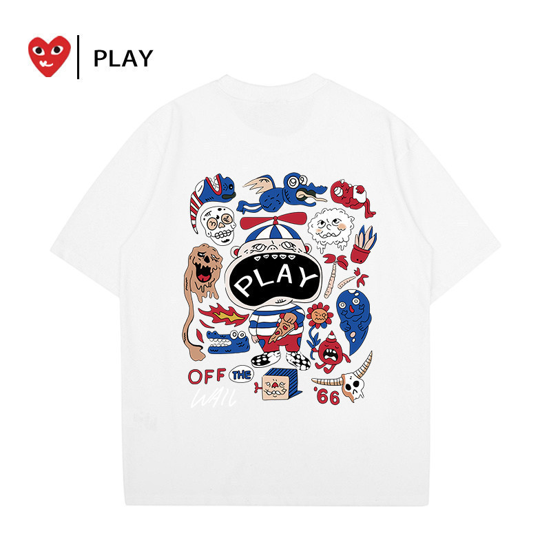 Camiseta de manga curta para casal PLAY CDG, novo estilo estampado Casual esportivo Top moderno