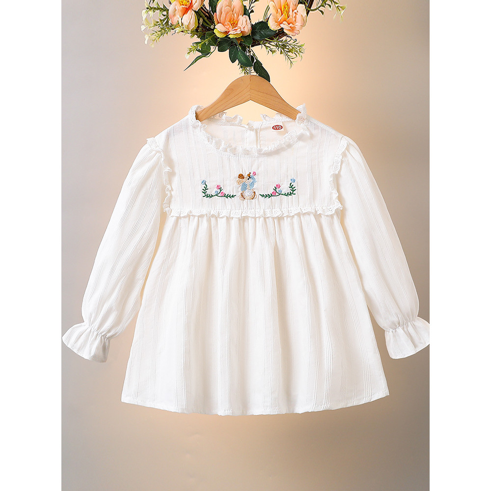 Meninas camisa outono novo estilo moda renda bordada camisa bebê princesa branco topo crianças de manga comprida camisa