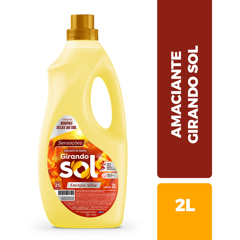 Amaciante de Roupas Girando Sol 2 Litros Energia Ativa Amarelo Rende Até 25 lavagens Perfumado Econômico