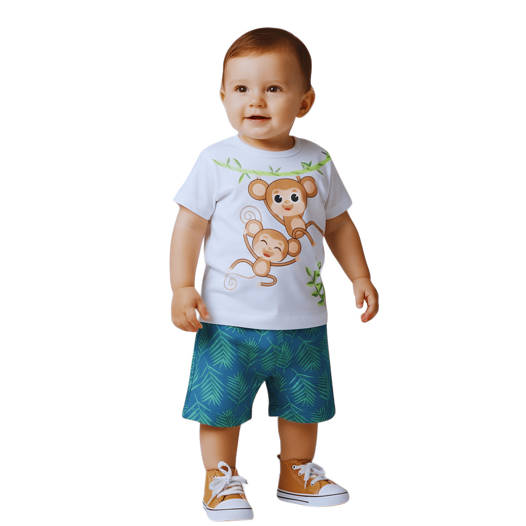 Conjunto Bebê Menino Camiseta Manga Curta Com Bermuda Em Moletinho