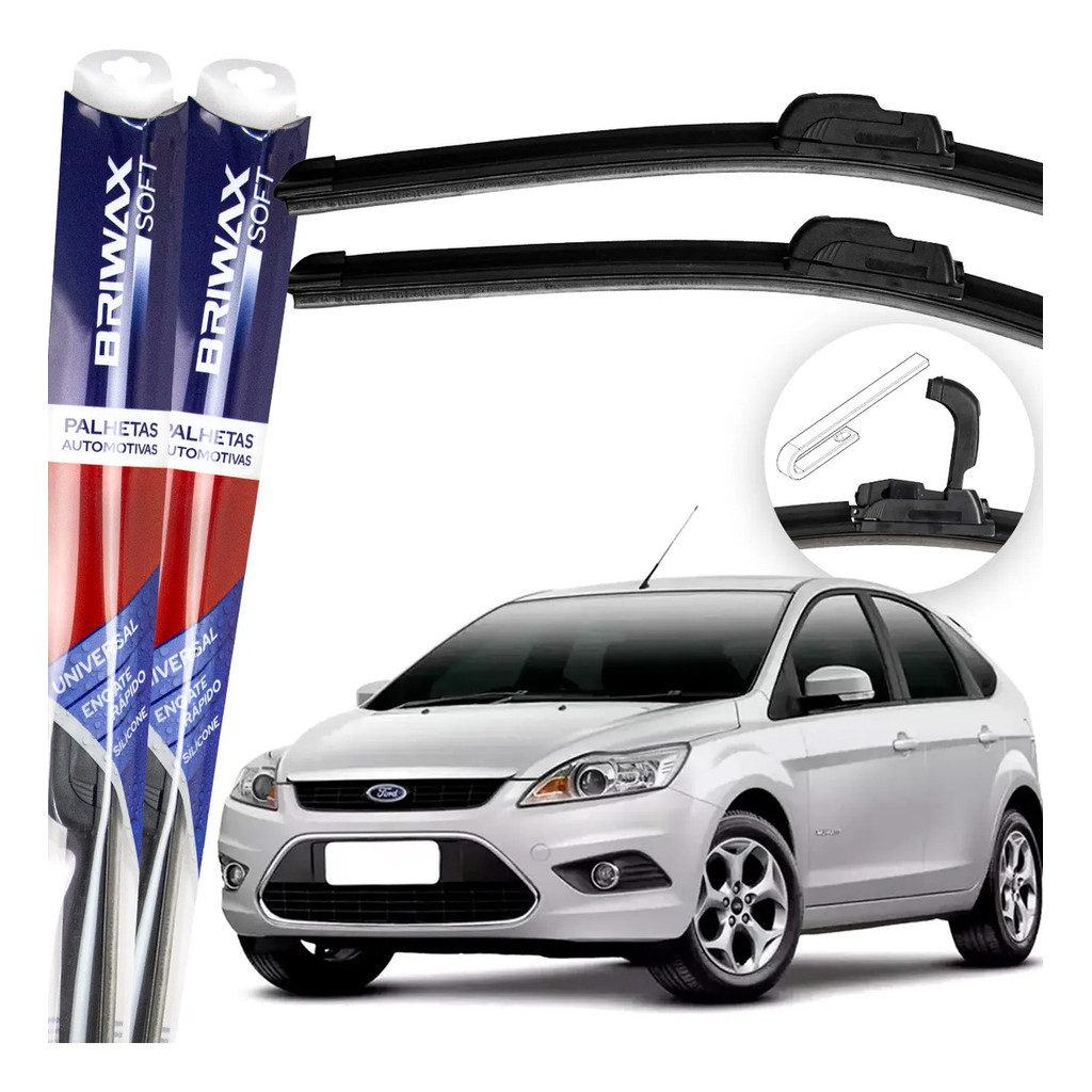 Jogo Palhetas Limpador de Parabrisa Silicone Chuva Gancho Universal Ford Focus 2000 Até 2007