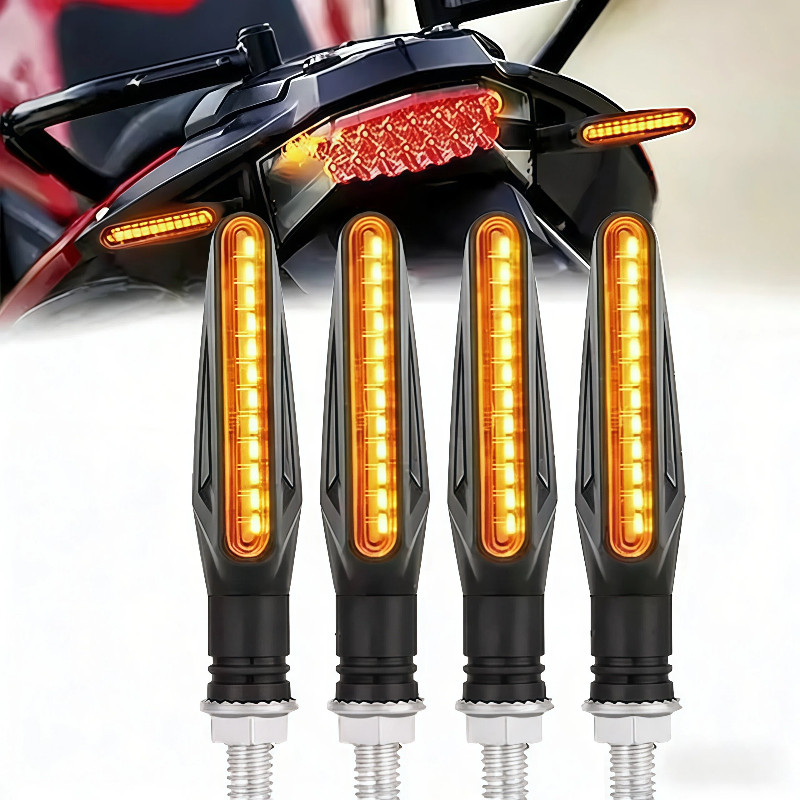 Kit 2/4 peças piscando haste fina seta LED pedido motocicleta esportiva Universal amarelo 12V