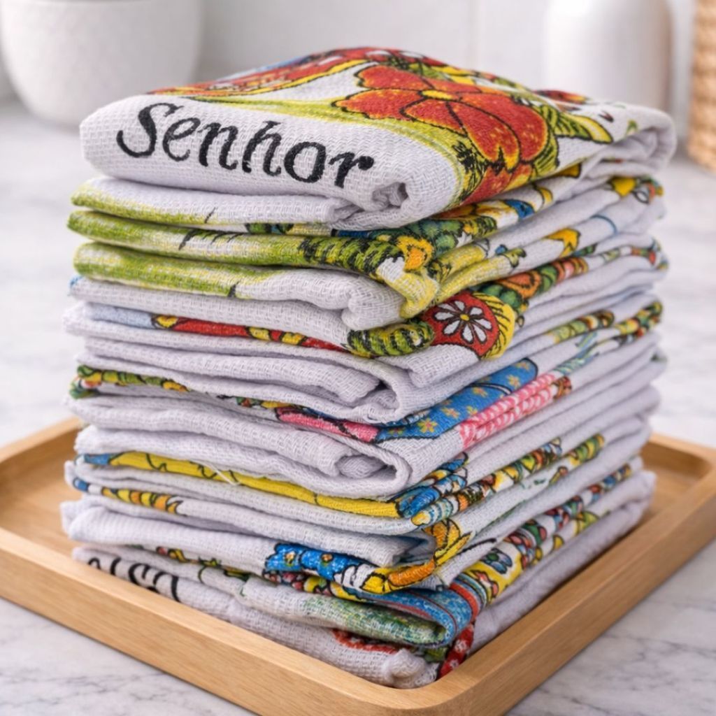 Kit Pano de Prato Grande 75x45 cm 100% Algodão Estampas Variadas
