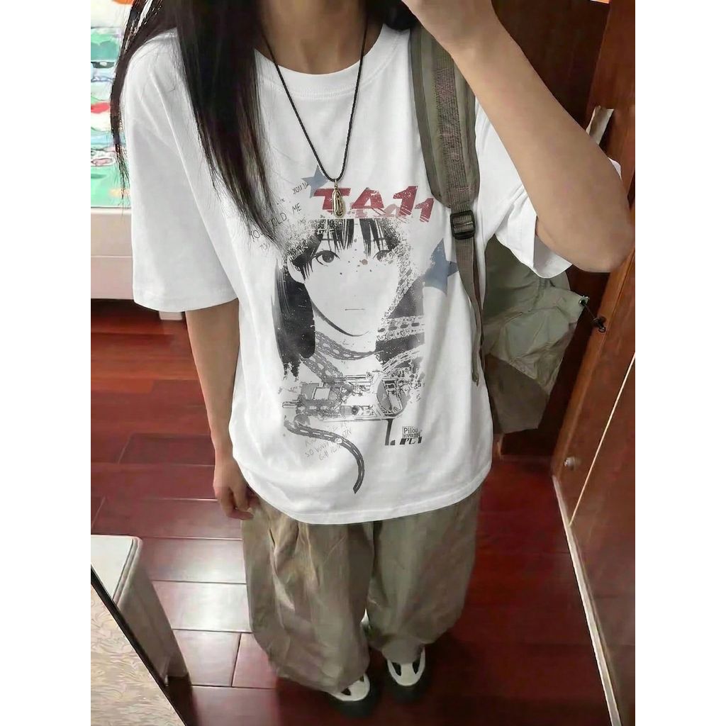 Camiseta Feminina Y2K Punk Estampada Anime Minimalista Oversized Vintage Confortável Estilosa Moderna Casual