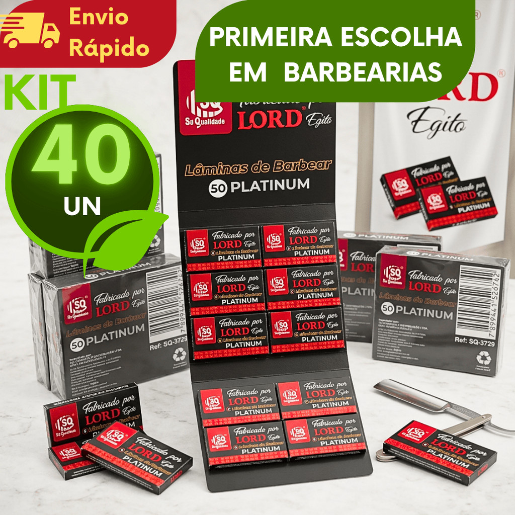 Kit Lâminas De Barbear LORD Egito Corte Preciso Linha Platinum Indicada Pelas Melhores Barbearias