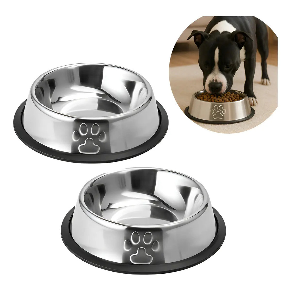 Kit 2 Comedouros Comedouro  Bebedouro Pet Inox Cachorro Grande Antiderrapante pote