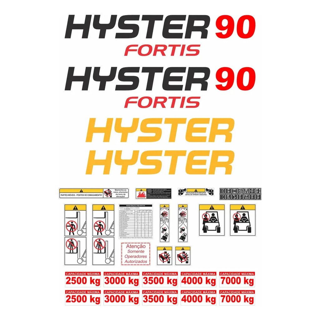 Kit Adesivo Empilhadeira Hyster 90 Fortis Completo Etiquetas