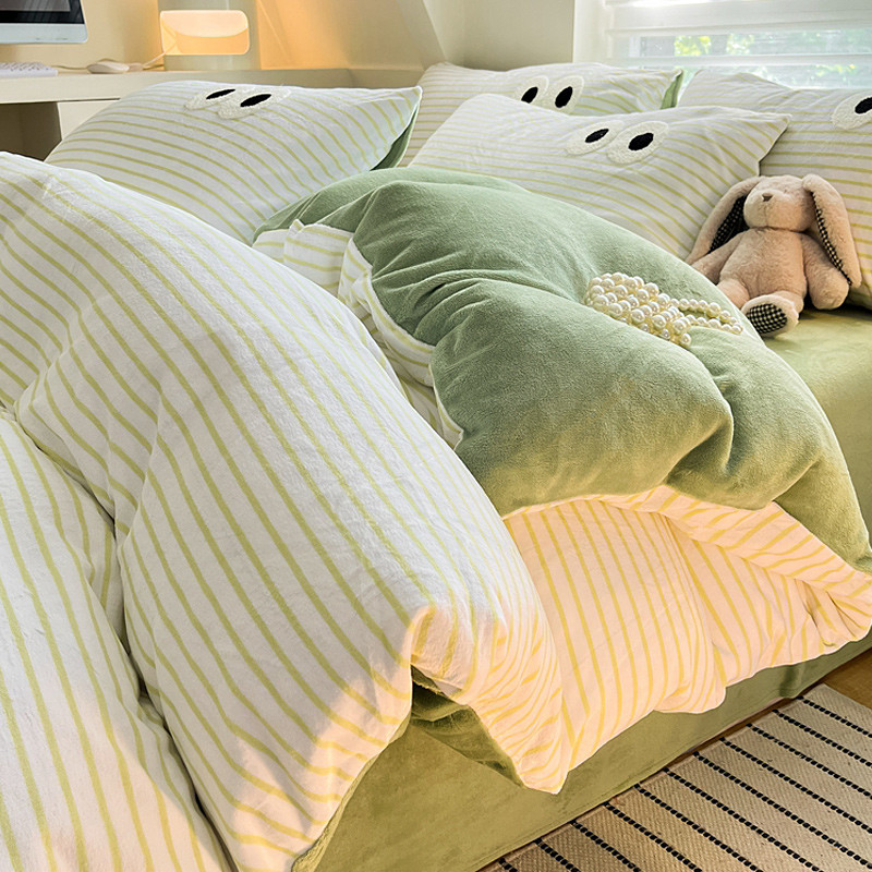 Inverno leite velo conjunto de quatro peças Coral velo colcha capa cama inverno flanela mais velo dormitório folha de ca