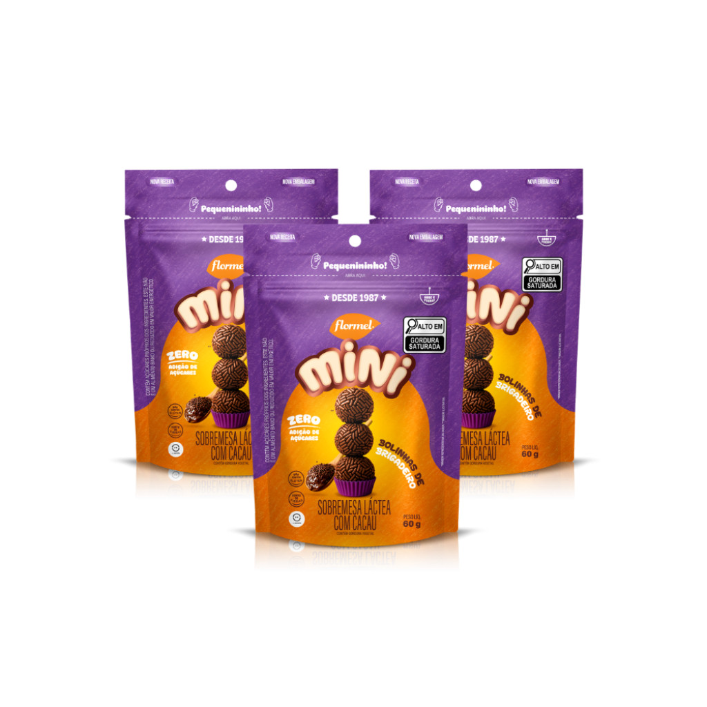Kit MINI Bolinha de brigadeiro Flormel Zero Açúcar 60g com 3 Pacotes
