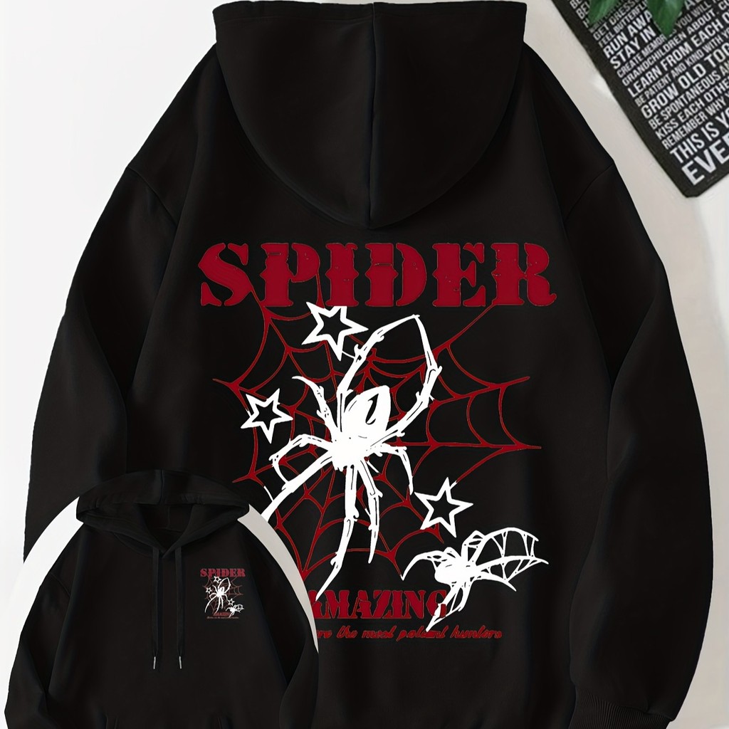 Moletom Feminino Streetwear Spider Moderno Blusa de Frio Canguru 100% Algodão Capuz Ajustavel