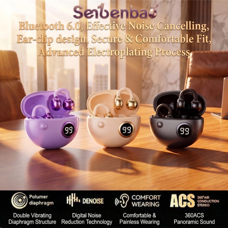 Senbenbao B22 Fones De Ouvido Esporte Bluetooth 5.4 Sem Fio Com Microfone TWS Em Forma De U Tipo Clipe Controle De Toque