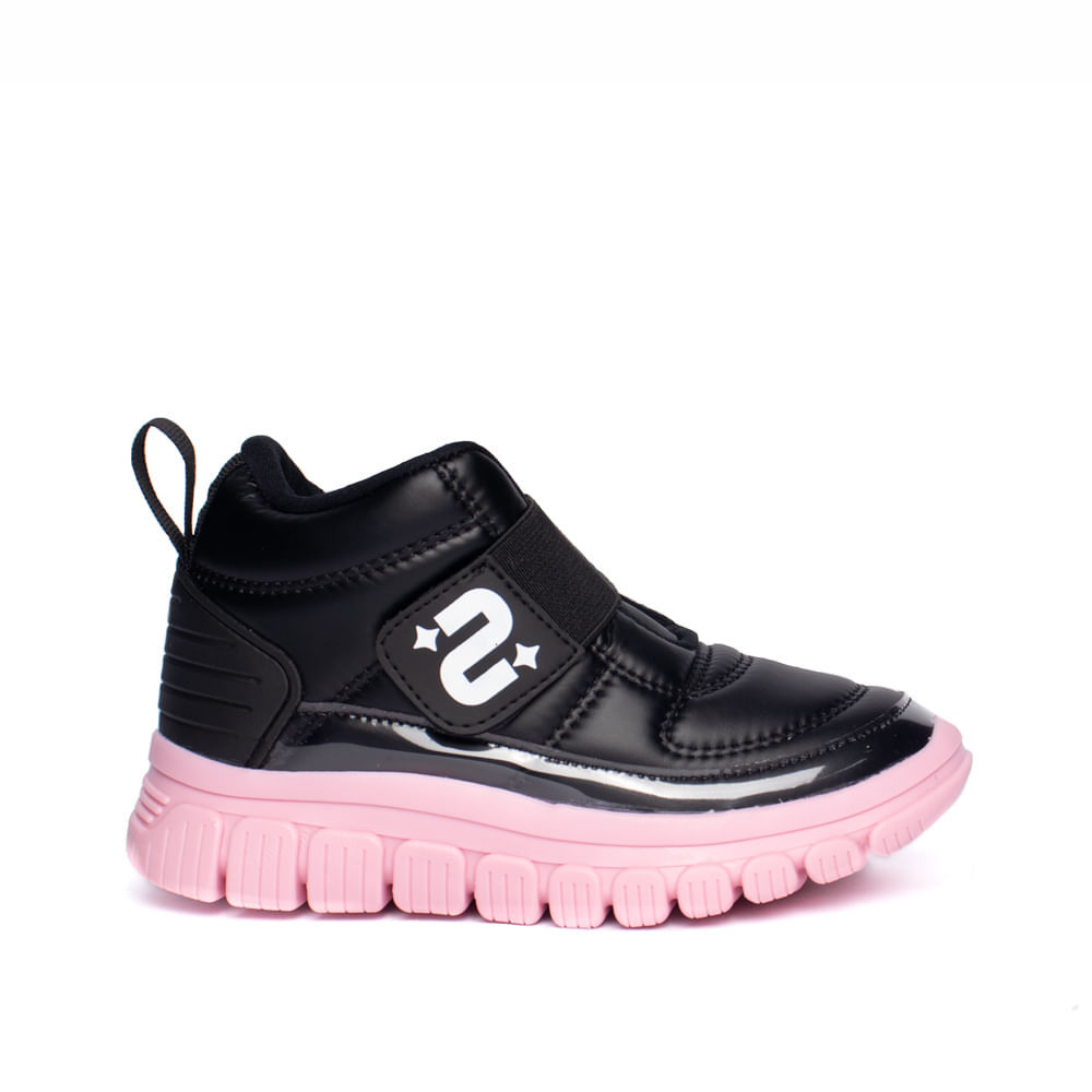 Tênis Infantil Novopé Acolchoado Preto/Rosa