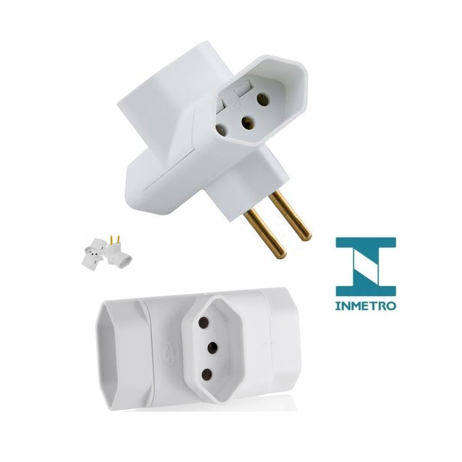 Kit 10 Adaptador de Tomada 3 PINOS Formato T de 10A