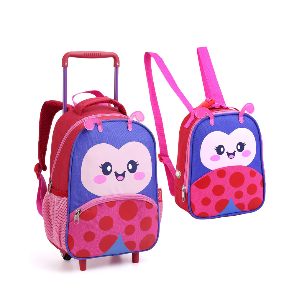 Conjunto Mochila de Rodinha 13" + Lancheira Infantil Zoop Seanite Escolar Joaninha