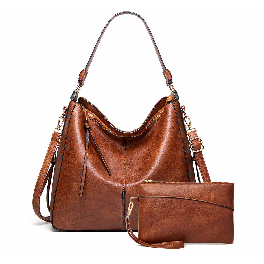 Retro Luxo Feminino Grande Ombro/transversal Bolsa De Couro Do Plutônio E Conjunto Carteira