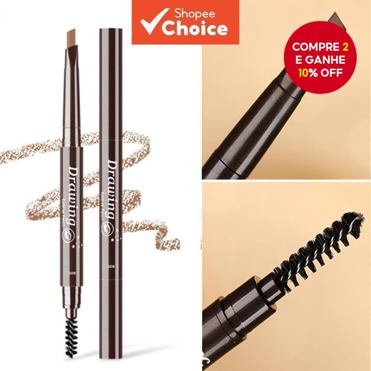 Lápis De Sobrancelha À Prova D'água Marrom Natural , Ponta Triangular Ultrafina , Giratório , Inclui Pincel .