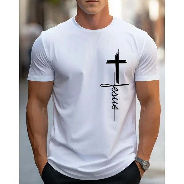 Camiseta T-shirt Masculina Estampada Casual Moderna Algodão 100% Estilo Religioso Jesus
