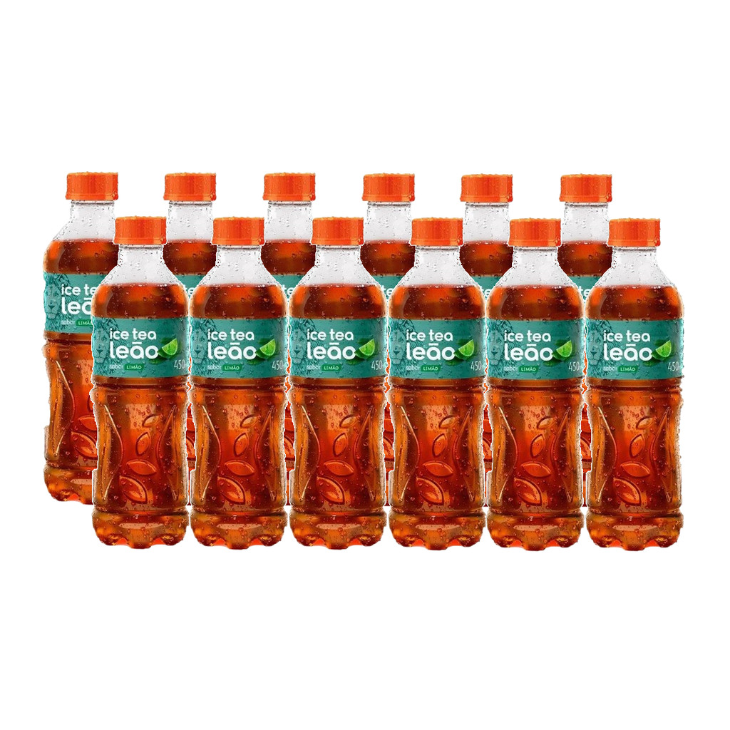 KIT 12 CHÁ PRETO ICE TEA Limão LEÃO GARRAFA PET 450ML