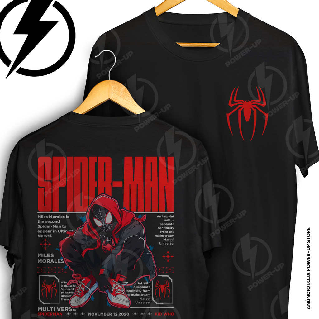 Camiseta Miles Morales Spider-Man Homem Aranha Frente E Verso Blusa Camisa 100% Algodão em Oferta na Shopee
