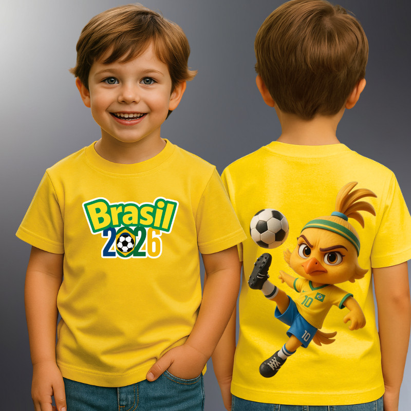 Camiseta Infantil Unissex Brasil Time Torcida Moda Casual Verão Dia a Dia Bandeira