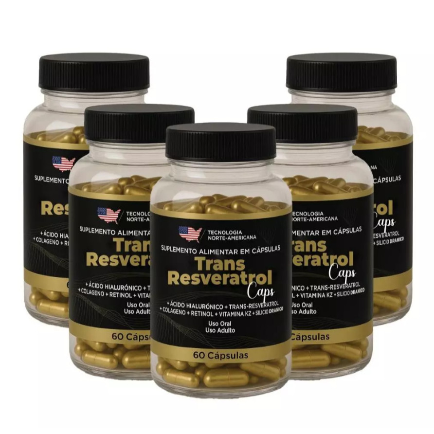 Lançamento 5 Potes Trans Resveratrol 60 caps Vitamina k-2 Retinol!