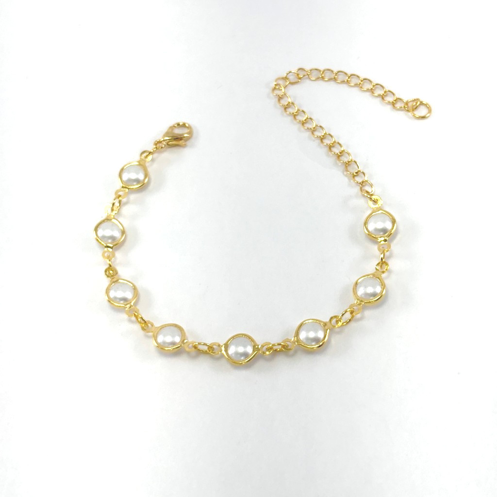 Pulseira Pérolas Banhado a Prata 925 e Ouro 18k Delicada e Brilhant Antialérgico