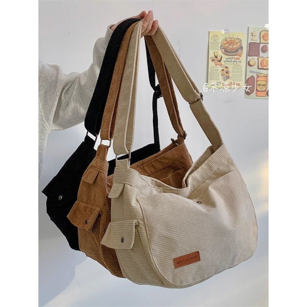 Bolsa De Moda Simples Ombro De Veludo Cotelê Mensageiro Feminina Grande Capacidade Bolsa De Estudante em Oferta na Shopee